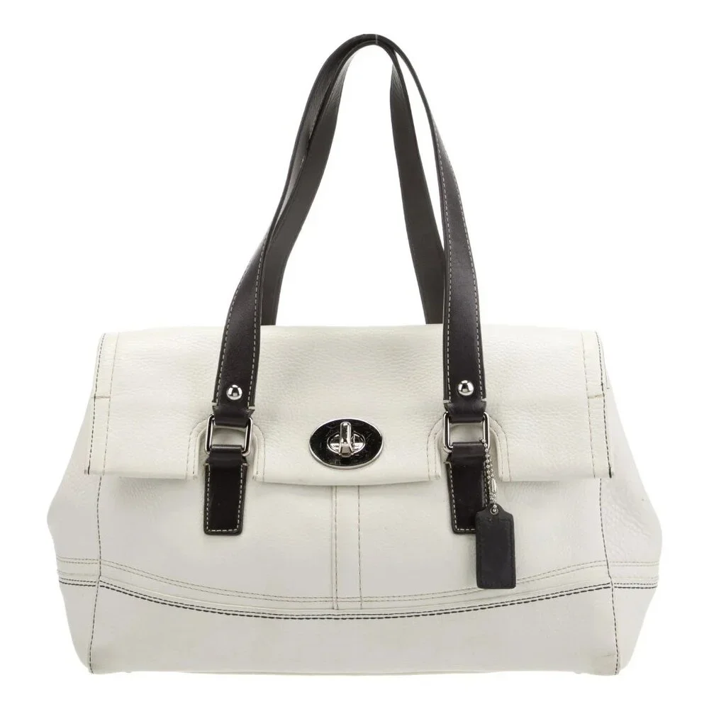 Rare Vintage Coach Hamilton White Pebbled Leather Satchel Tote Bag Purse - Picture 1 of 13
